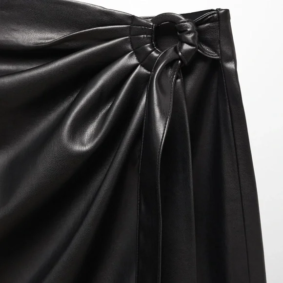Mango Black Faux Leather Wrap Skirt - Picture 2 of 4
